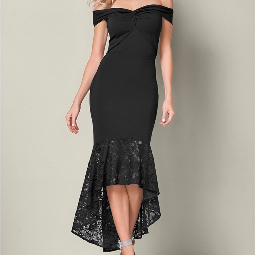 VENUS black lace detail dress